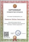 Сертификат координатора конкурсов за участие в организации и проведении международной викторины "Знанио" (зима-2017)